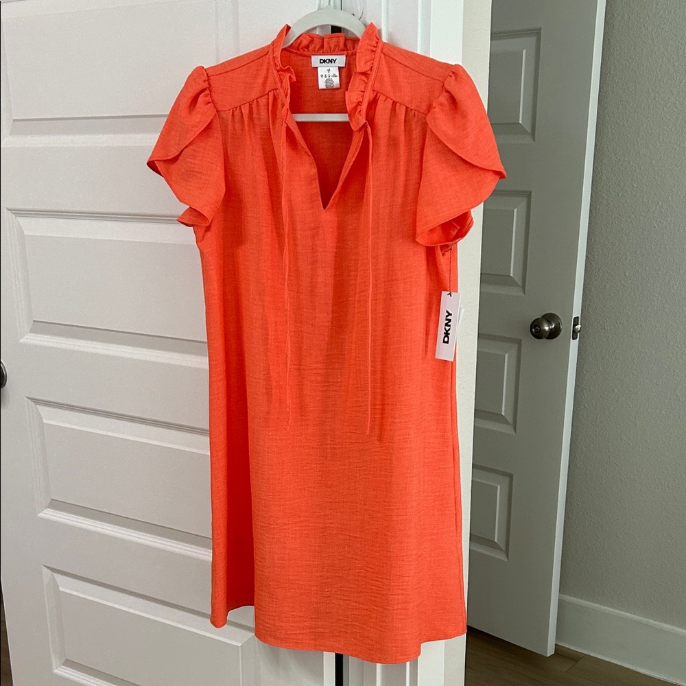 New DKNY Coral Flutter Sleeve Shift Dress Sz 6